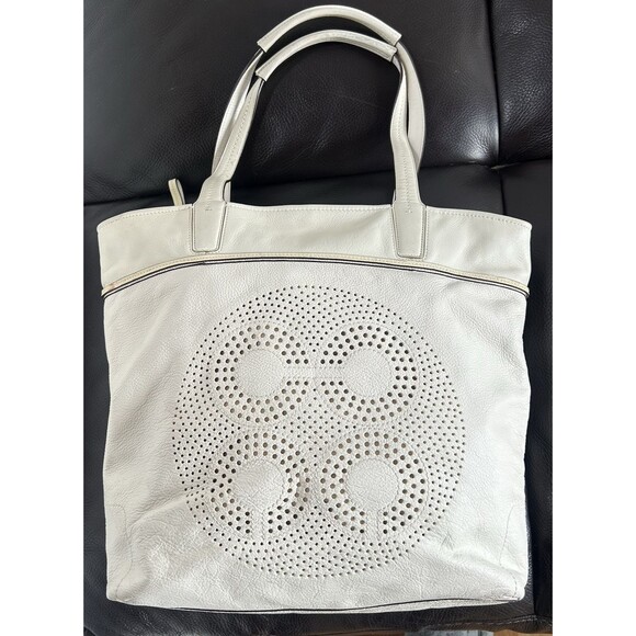 Coach 17041 Audrey Leigh Laser Cut Perforated Ivory Leather Tote Shoulder Bag - Picture 1 of 14
